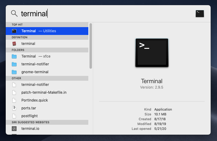 mac spotlight terminal