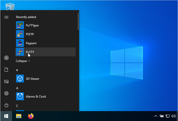 putty start menu