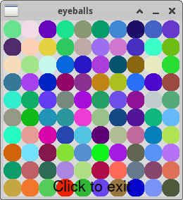 10 by 10 grid of colored circles with radius 25