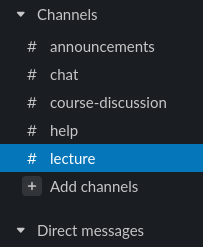 A screenshot of the CS75 Slack channels